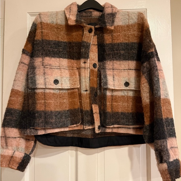 Zara Jackets & Blazers - Zara Plaid Utility Shacket in Pink and Brown